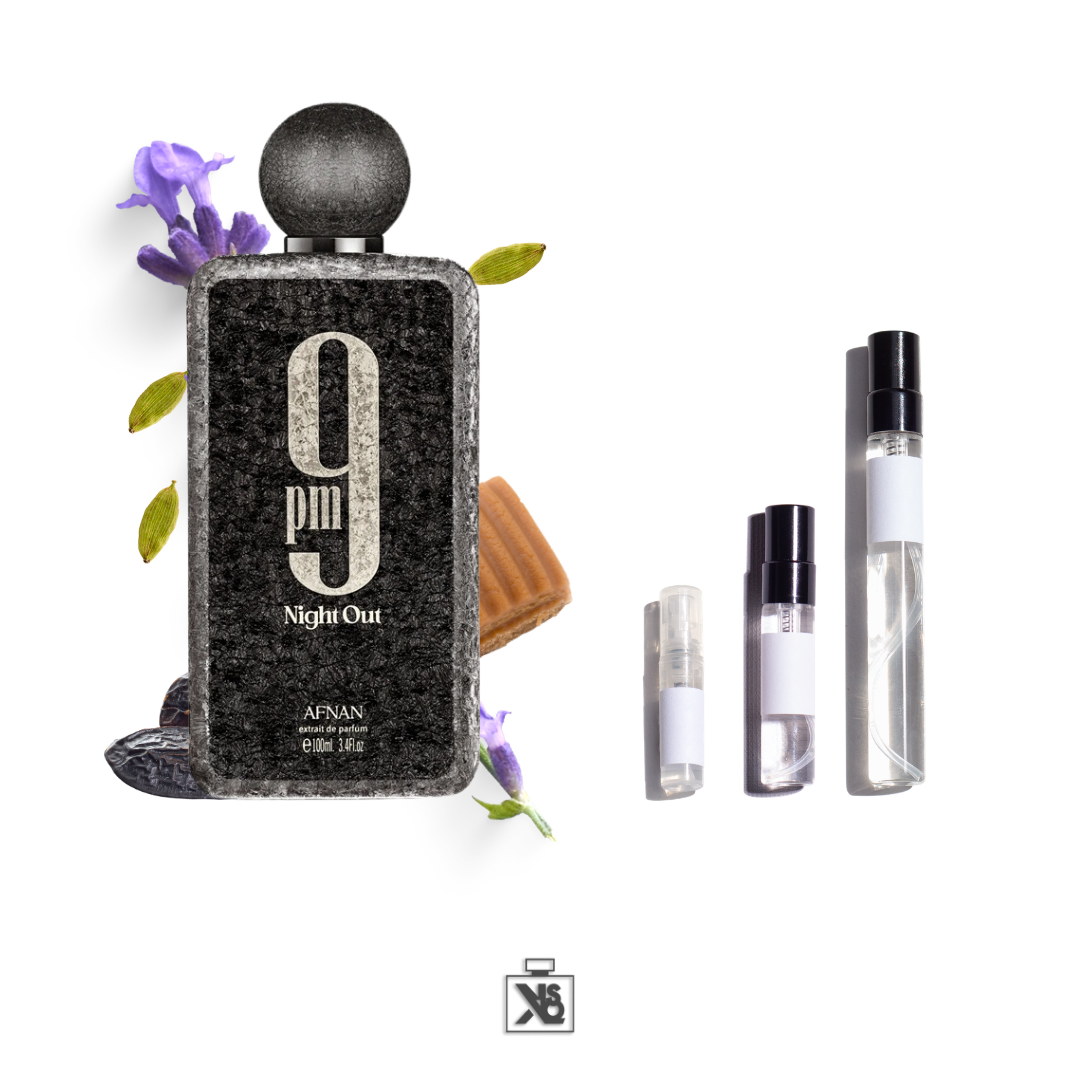 Décant authentique de AFNAN 9PM Night Out Extrait de Parfum mixte - 2ml/5ml/10ml